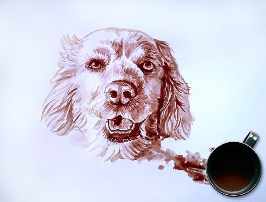 コーヒーで描かれた犬